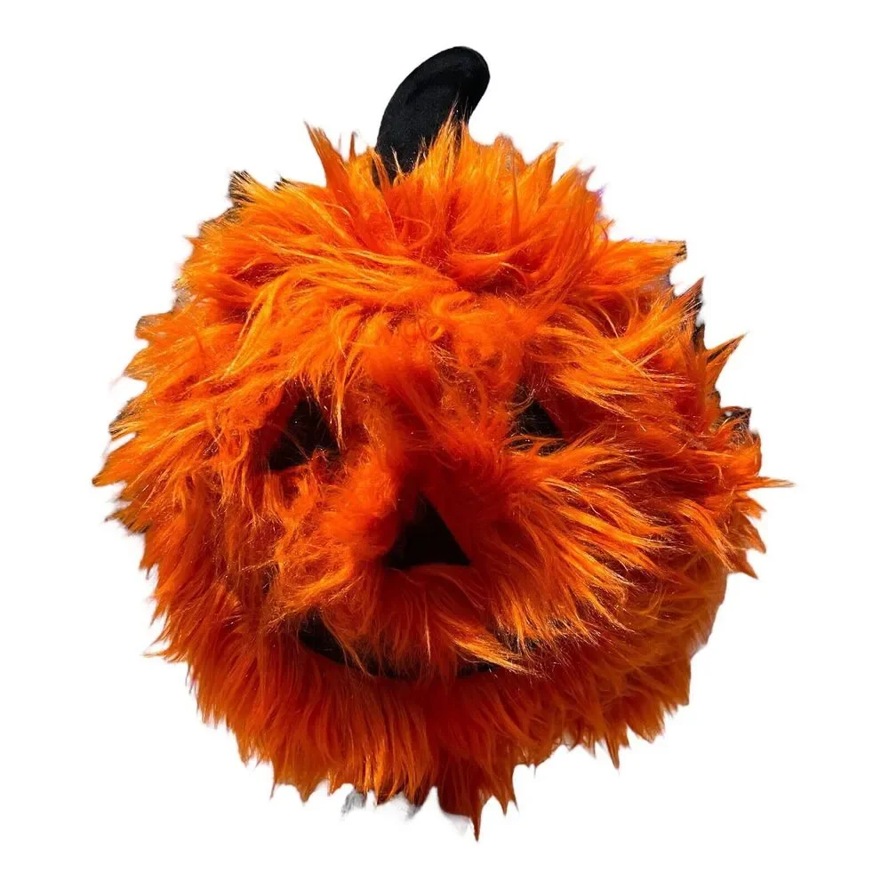 Cupcakes and Cashmere Halloween Pillow Fuzzy Orange Jack o Lantern 14 Inches NEW